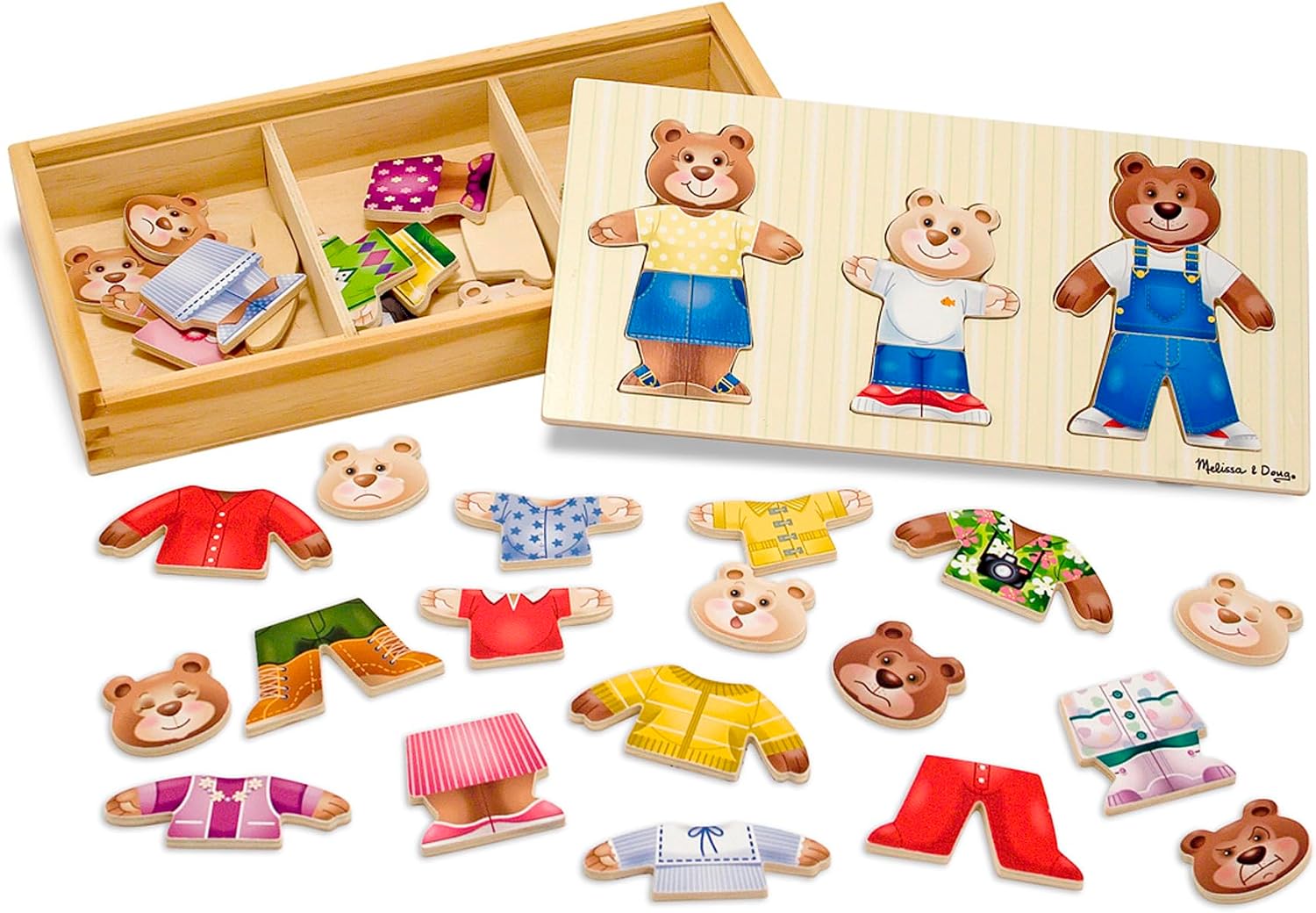 Detalle de Melissa & Doug Wooden Bear Family Dress-Up Puzzle 45 pcs