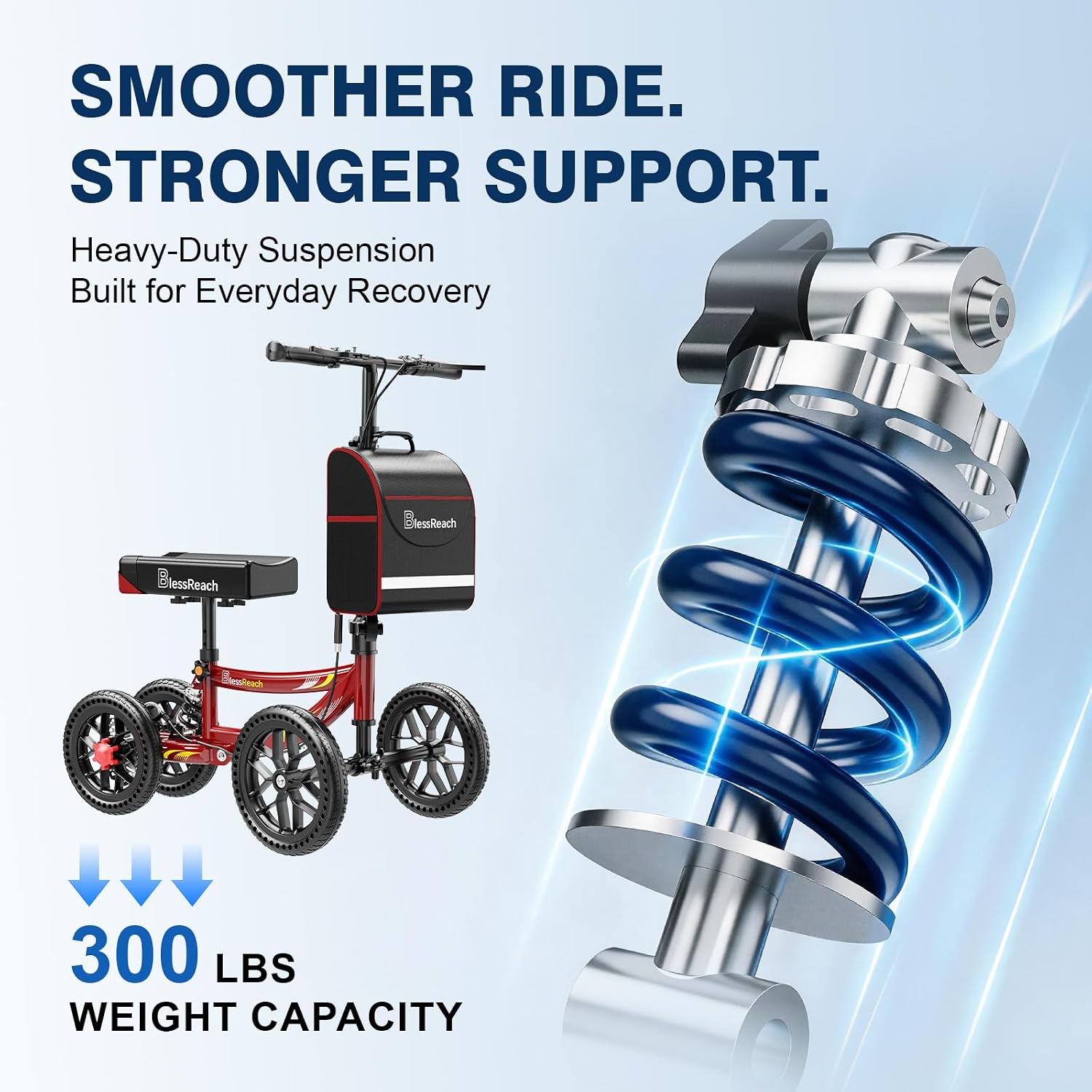 Thumbnail 5 de BlessReach All-Terrain Knee Scooter, Red, 11-Inch Front Wheels & Disc Brakes