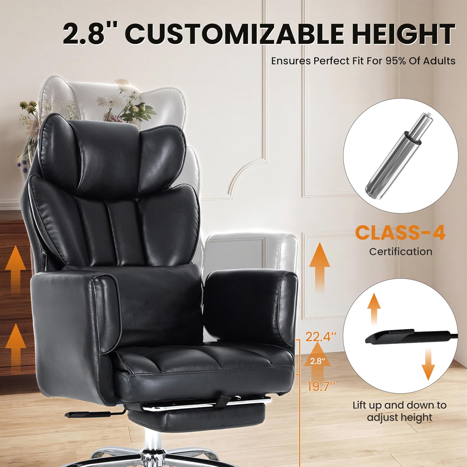 Thumbnail 4 de MALOL OCS32 Big and Tall Office Chair with Footrest, Flip Arms and Recline