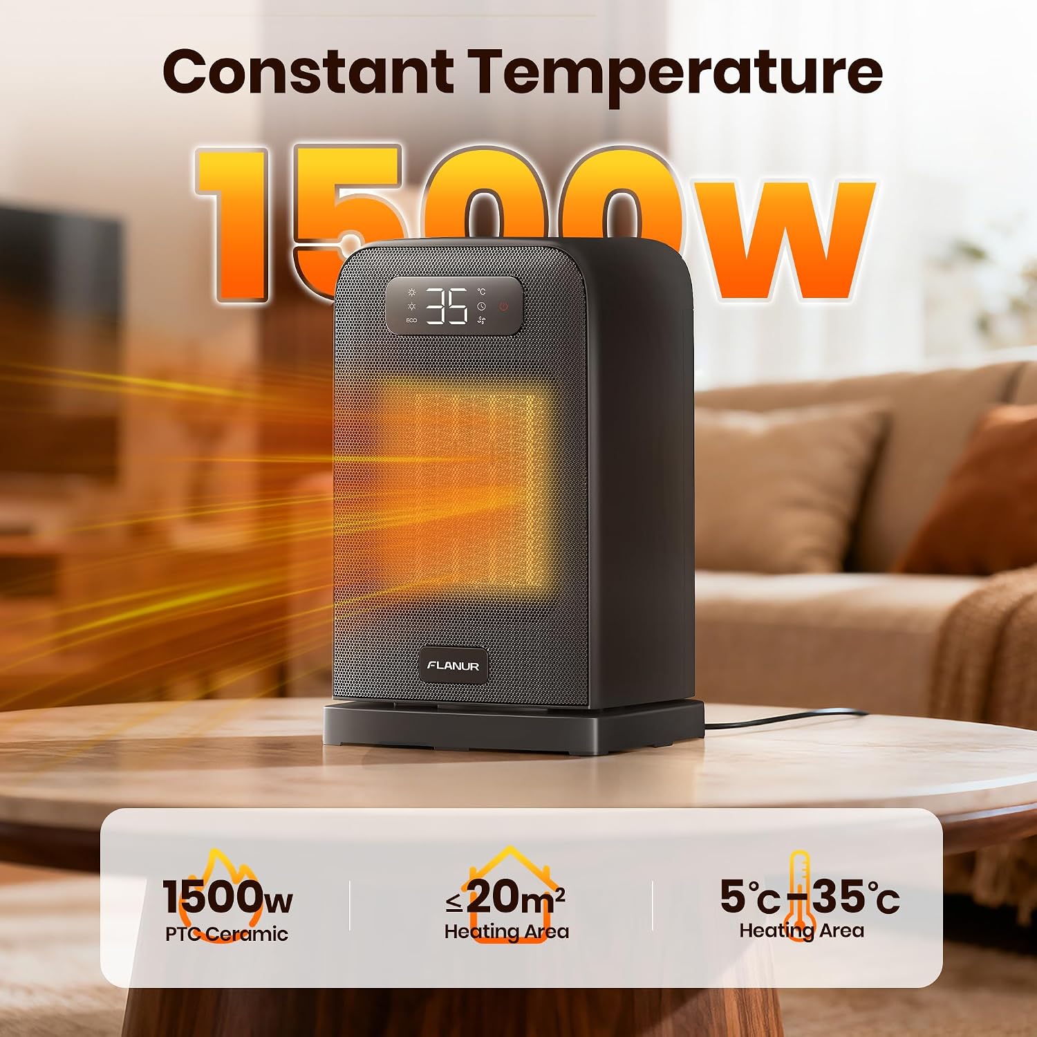 Thumbnail 1 de FLANUR Electric heater 1500W with remote