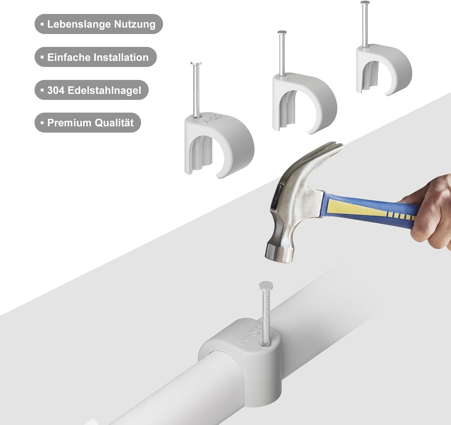 Thumbnail 1 de Temolink Kabelschellen-Set (50 Stück) Nagelschellen aus 304-Edelstahl für 22–26 mm Kabel, grau