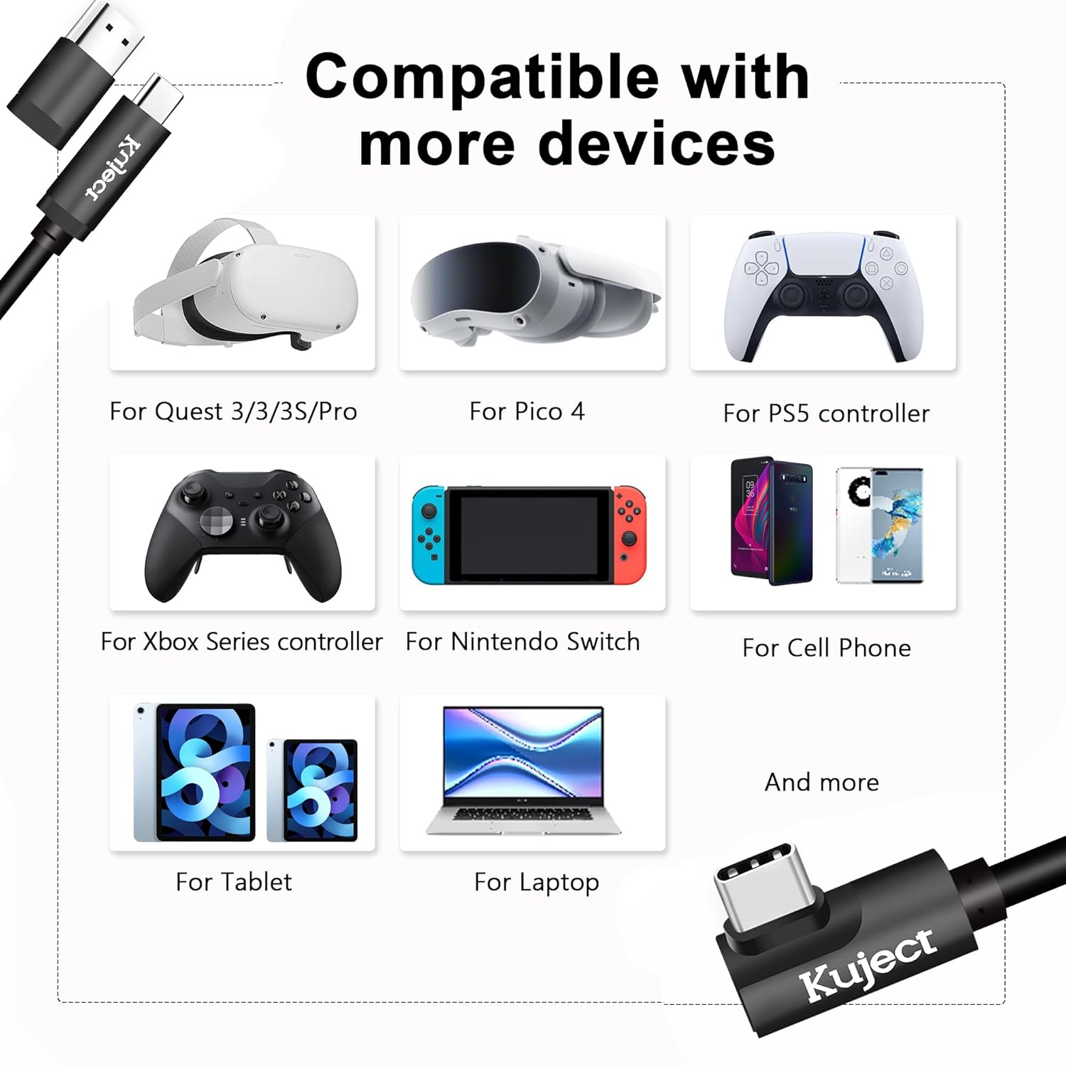 Thumbnail 6 de Kuject Link Cable 20FT: USB-C to USB-C High-Speed Link for Quest, Pico, and Rift/VR