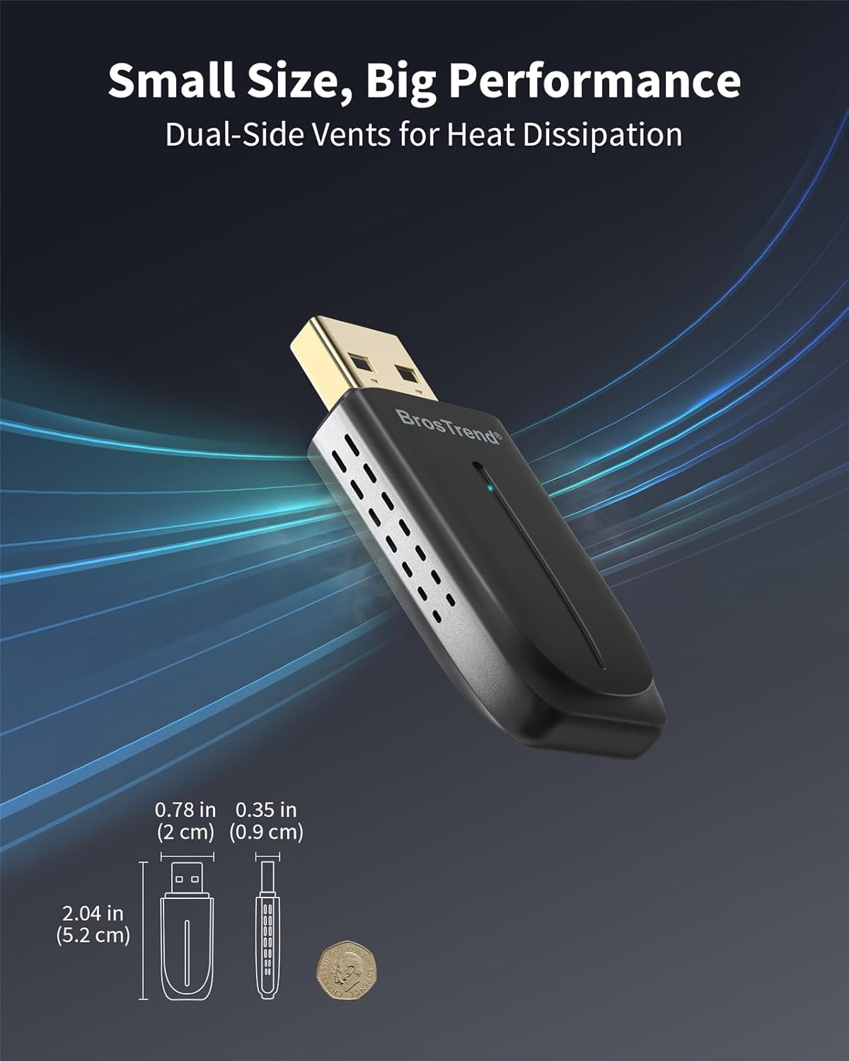 Thumbnail 5 de BrosTrend 2-in-1 USB WiFi 6 + Bluetooth 5.4 Adapter (AX900) for PC — dual-band Wi‑Fi and multi-device Bluetooth