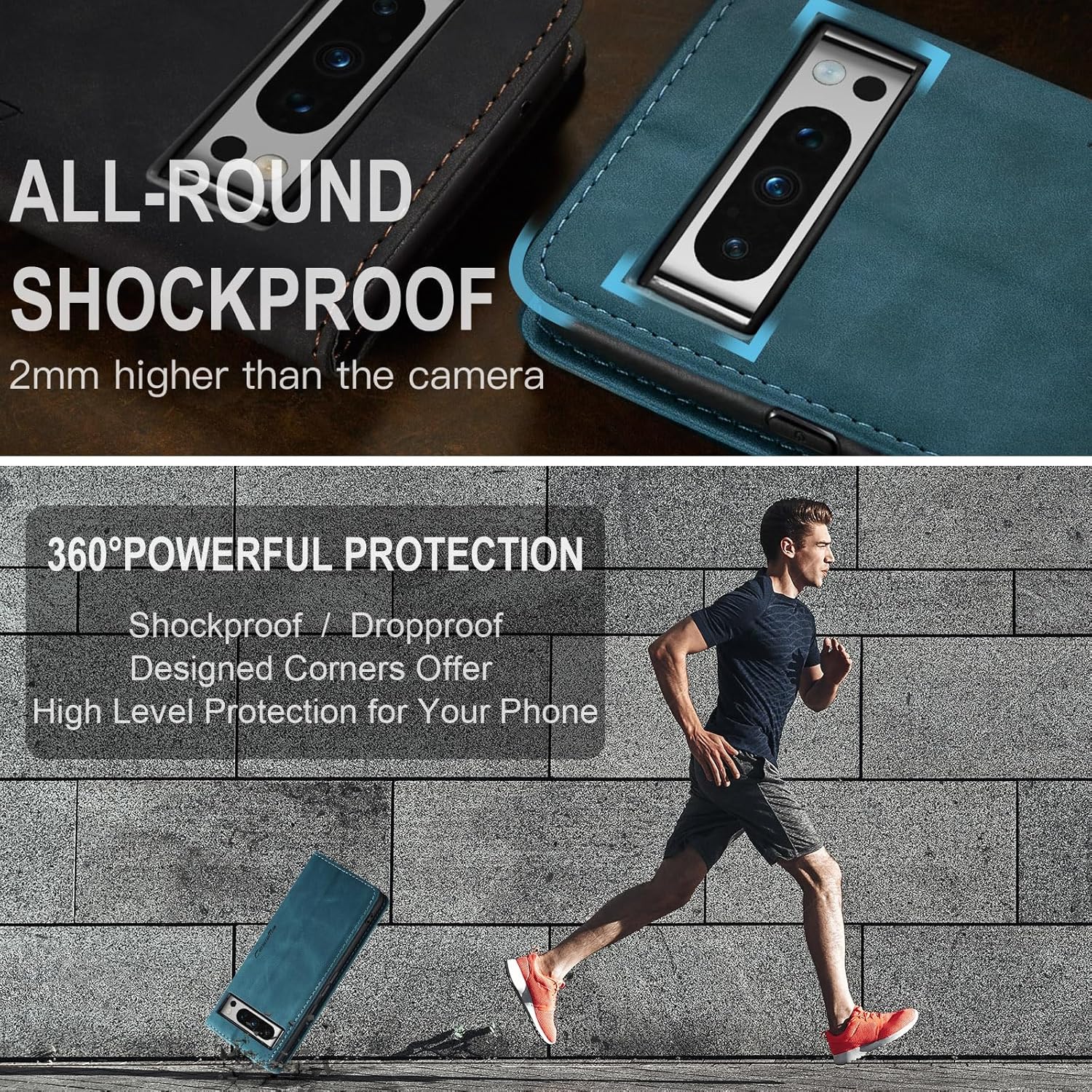 Thumbnail 6 de Sojlecyu Klapphülle für Google Pixel 8 Pro – Premium PU-Leder Flip Case mit Magnetverschluss, Kartenfach und Standfunktion (Blaugrün)