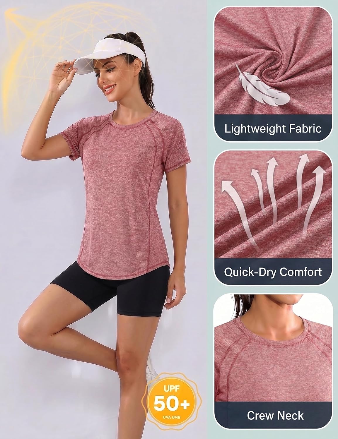 Thumbnail 3 de Gyabnw Tee Shirt Sport Femme - T-shirt court à manches courtes, sec rapide et mesh, pour Yoga, Running et Fitness