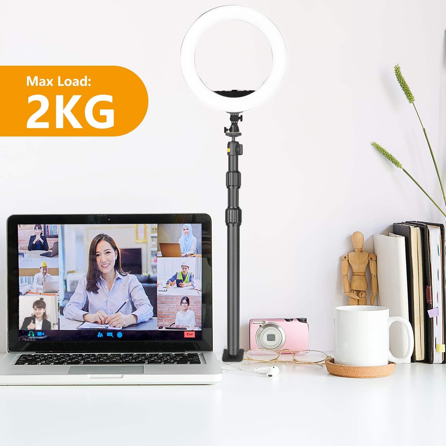 Detalle de JEBUTU Camera Desk Mount (37.6–83cm) with 1/4" Ball Head for Webcam, Ring Light & Live Streaming