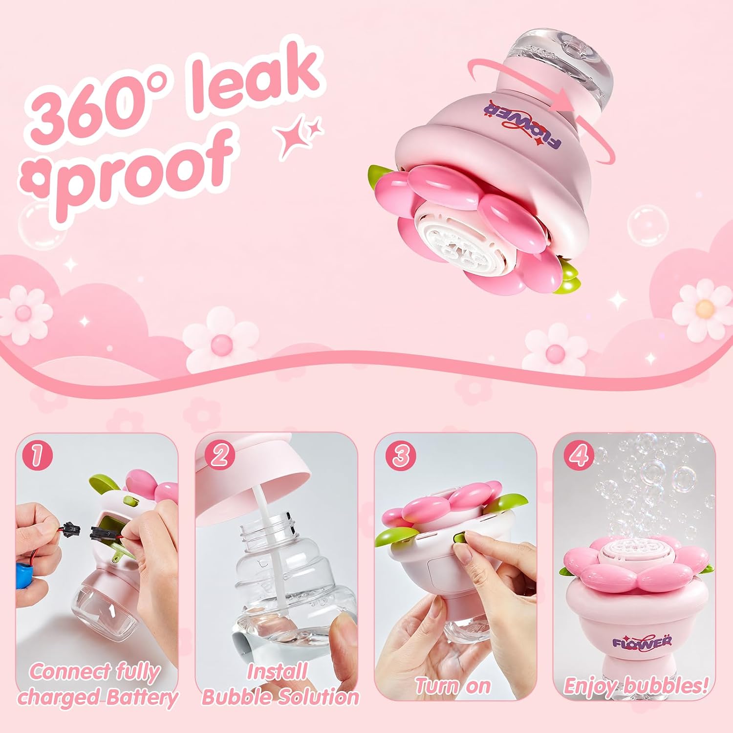 Detalle de PANACARE Blumen Seifenblasenmaschine – Automatische Bubble Machine mit LED-Blüten, Akku, 10000+ Blasen/Min., für Kinder