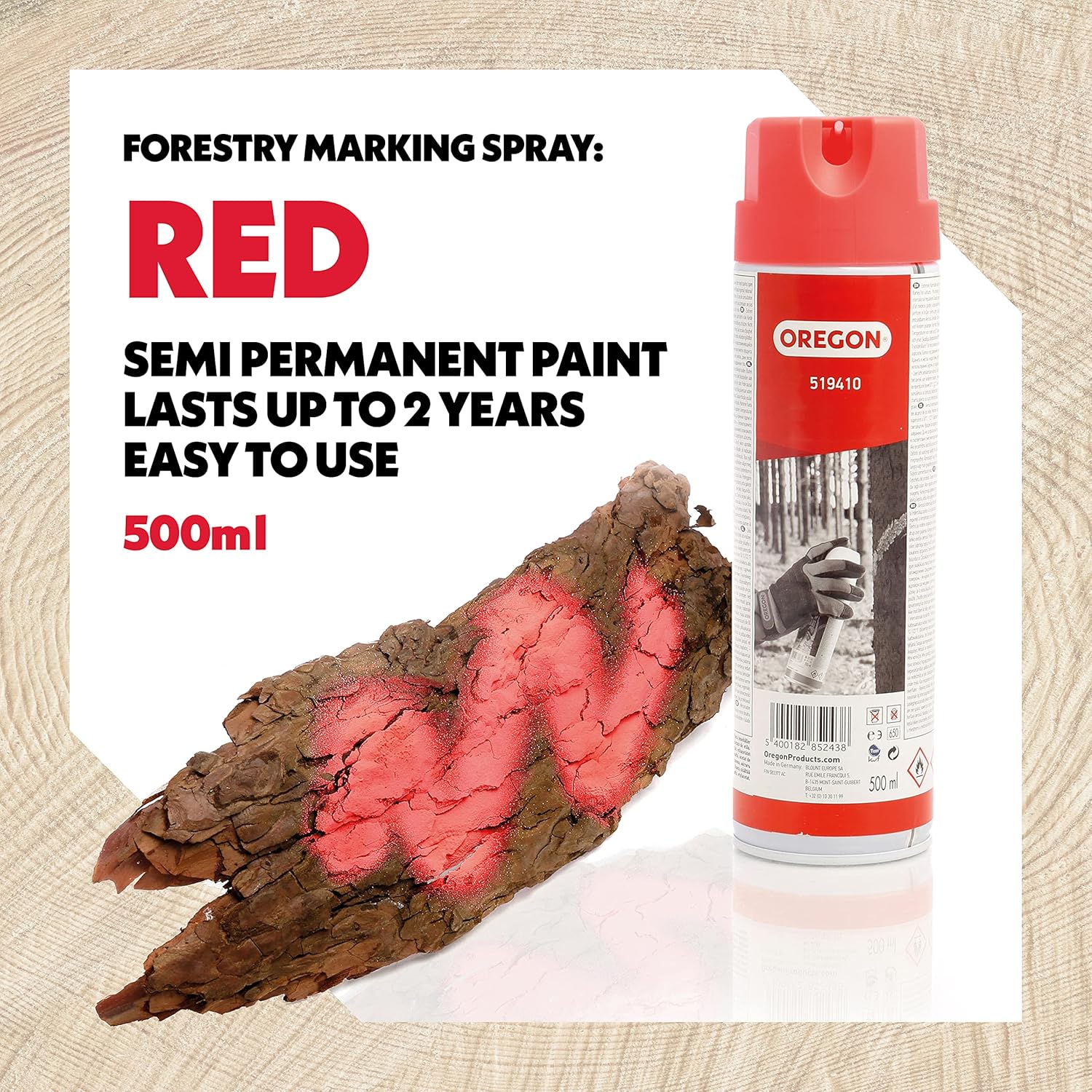 Detalle 1 de Oregon Spray Forestal Rojo Fluorescente 500ml 🌲 - Secado Rápido