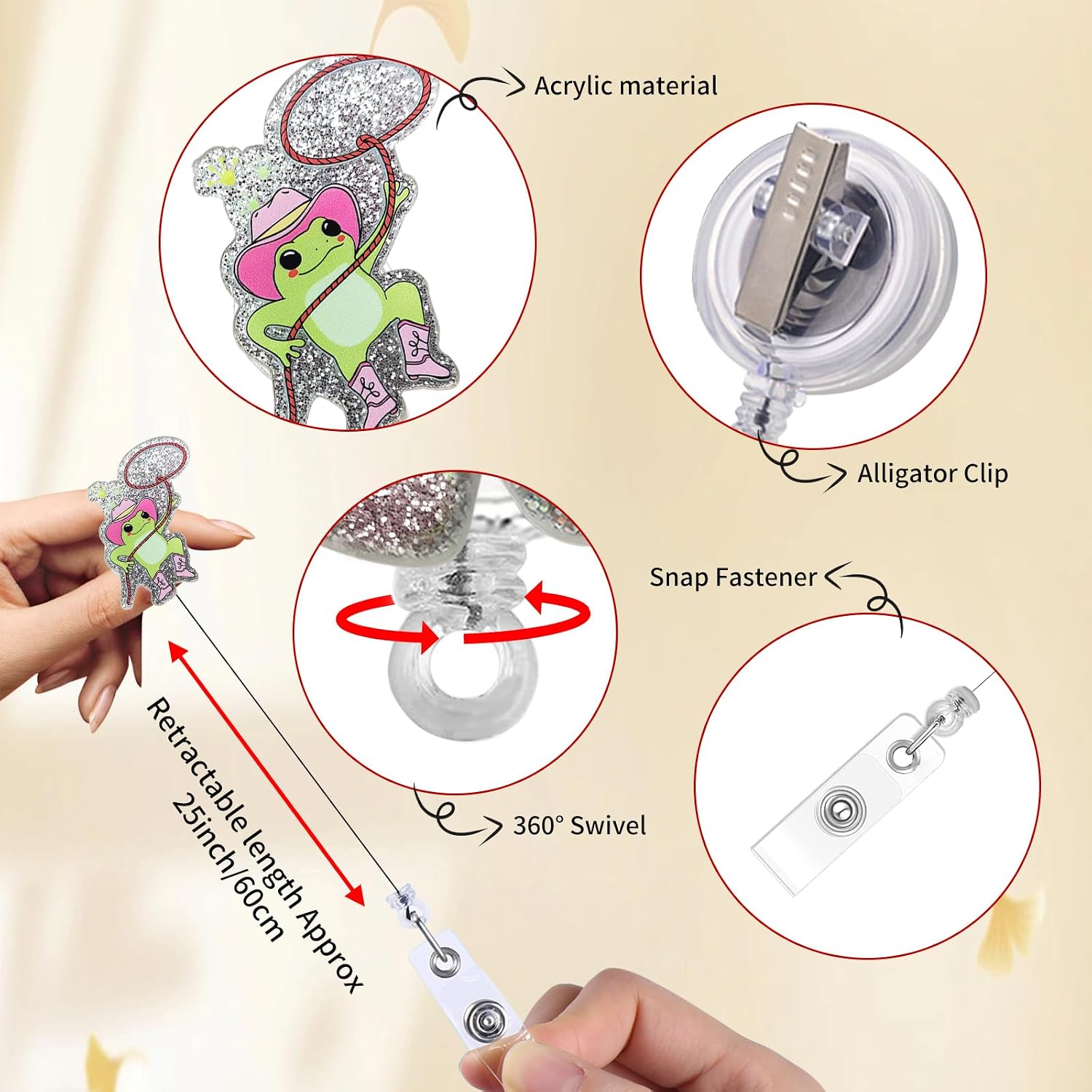 Thumbnail 1 de Pink Cowboy Frog Acrylic Badge Reel