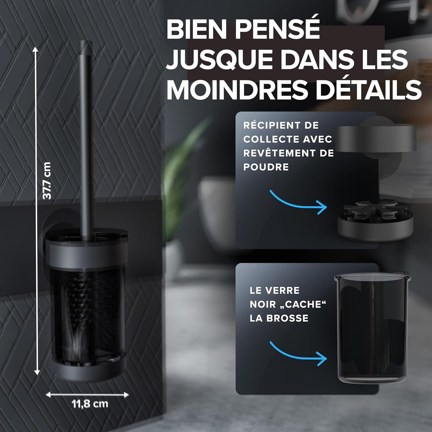 Thumbnail 5 de ovimar Brosse WC Finnkona – Noir, montage mural avec perçage ou collage
