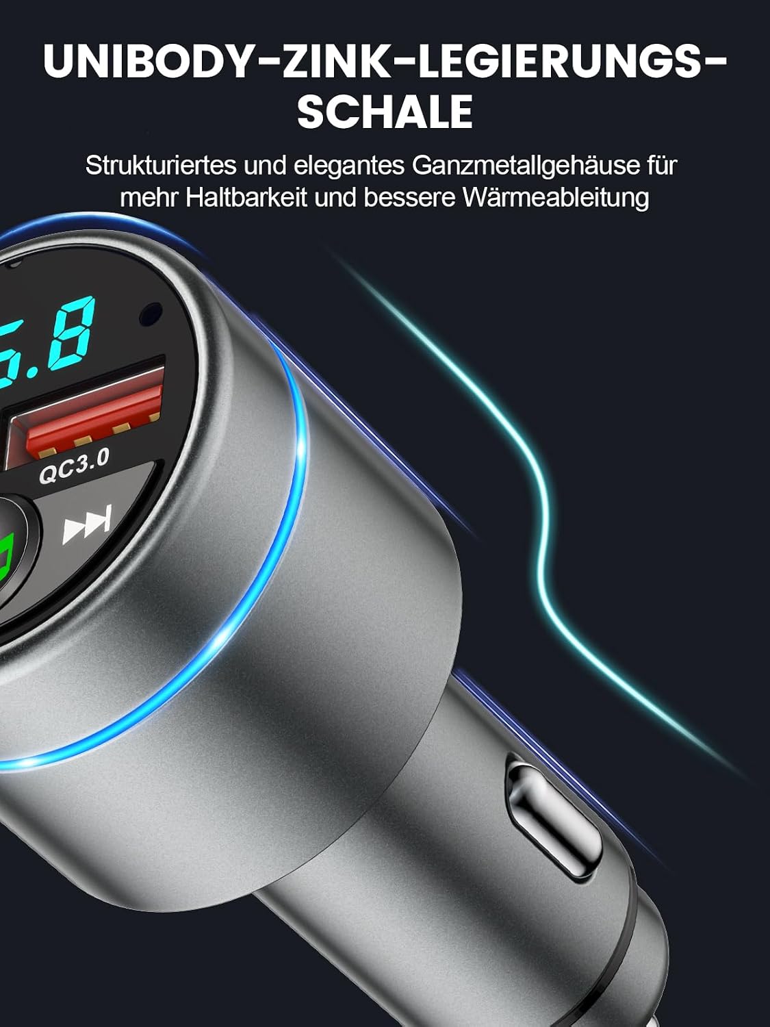Thumbnail 6 de Mohard Bluetooth Adapter Auto – Ganzmetall FM Transmitter mit PD 30W & QC3.0 18W Schnellladung, Bluetooth 5.3, Freisprechanlage, Ringlicht