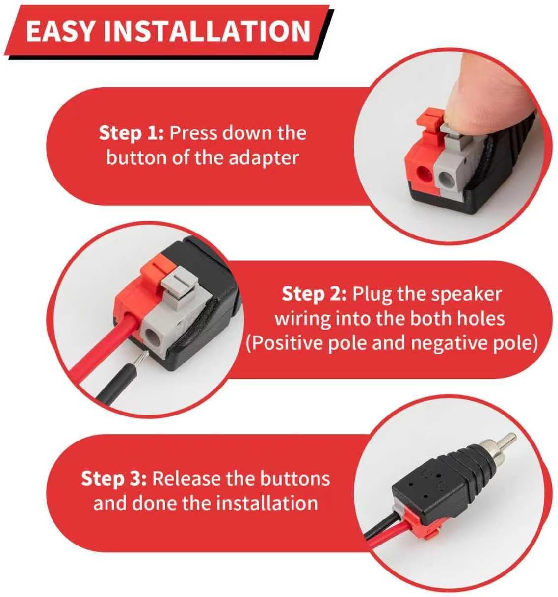 Thumbnail 3 de RCA to Speaker Wire Adapter 2 Pack – Spring Press Terminal Block, Solderless, for CCTV and Home Theatre