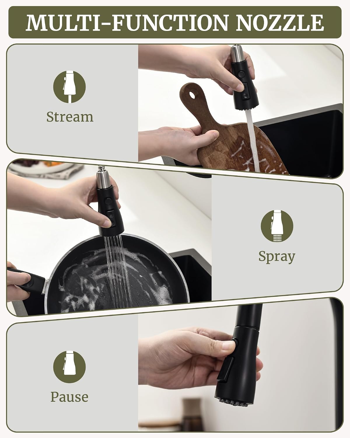 Thumbnail 2 de GIMILI Matte Black Pull-Down Kitchen Faucet with 360° Swivel and Three Spray Modes