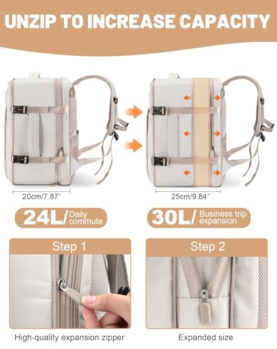 Detalle de MOCOCITO Mochila de Cabina 40x30x20 cm (30L) Beige – Impermeable, Expandible y con Trolley para Viaje