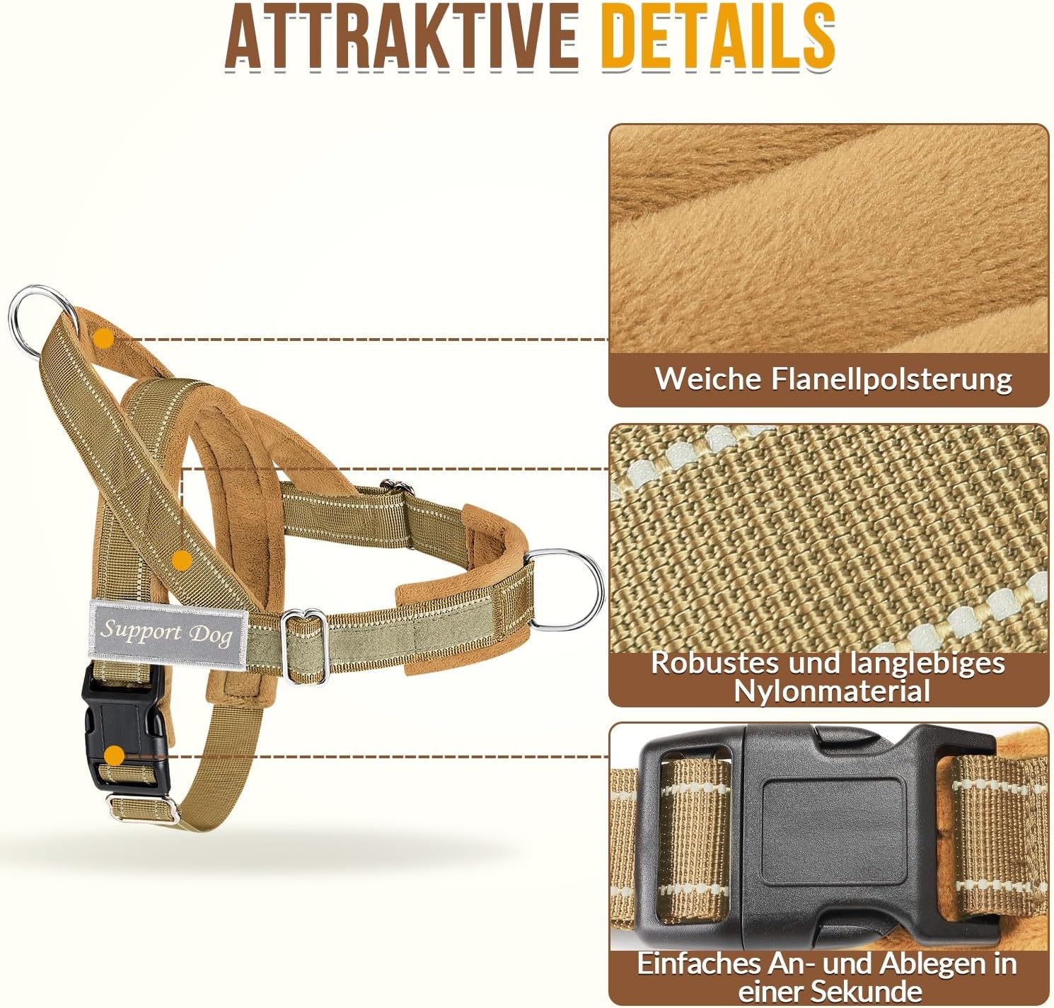 Detalle de SlowTon Hundegeschirr mittelgroße bis große Hunde mit reflektierender Polsterung, verstellbarem Hals & Brust und Anti-Zug-Design