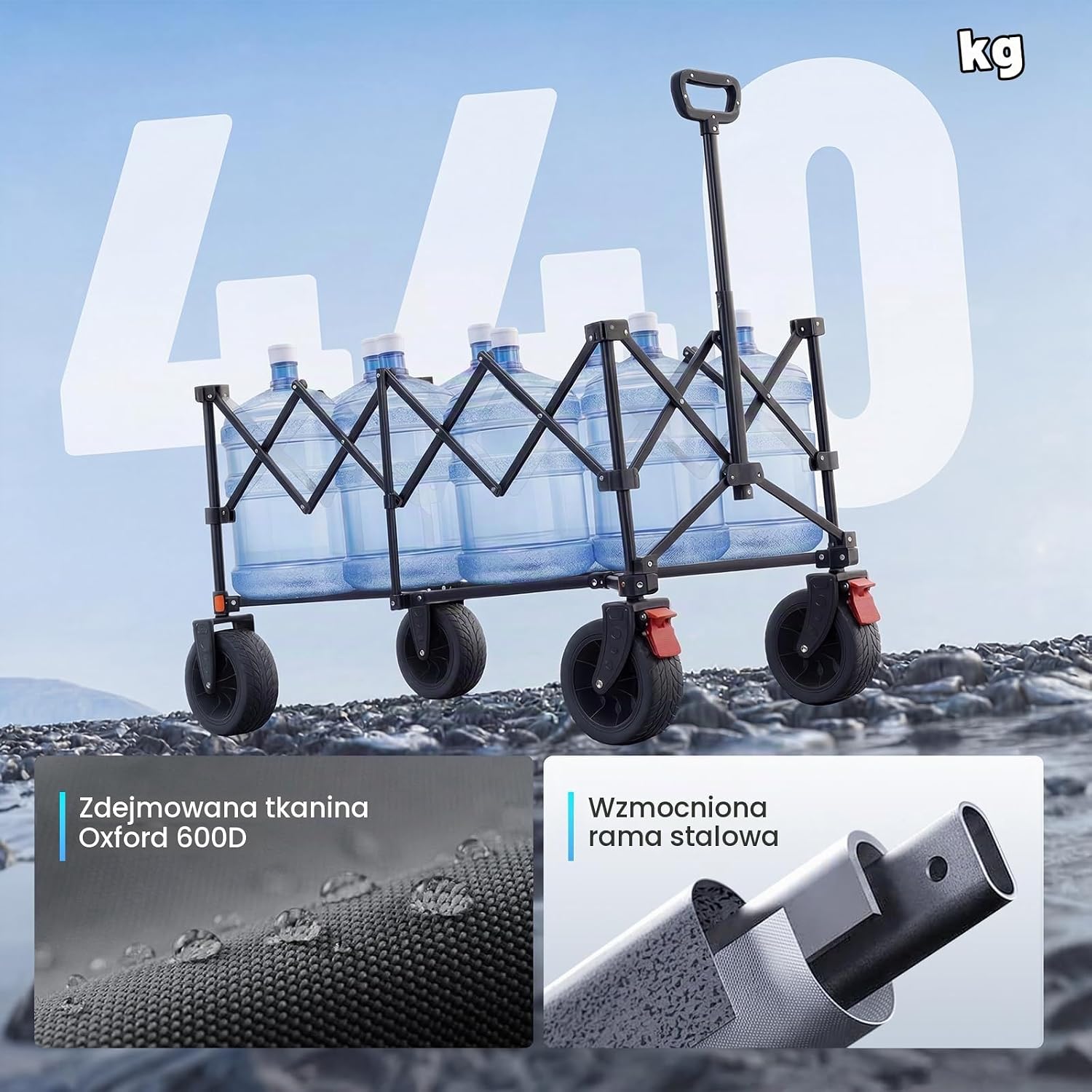Detalle de OVERMONT XXXL składany wózek transportowy 270 l, do 200 kg, z dużymi kołami