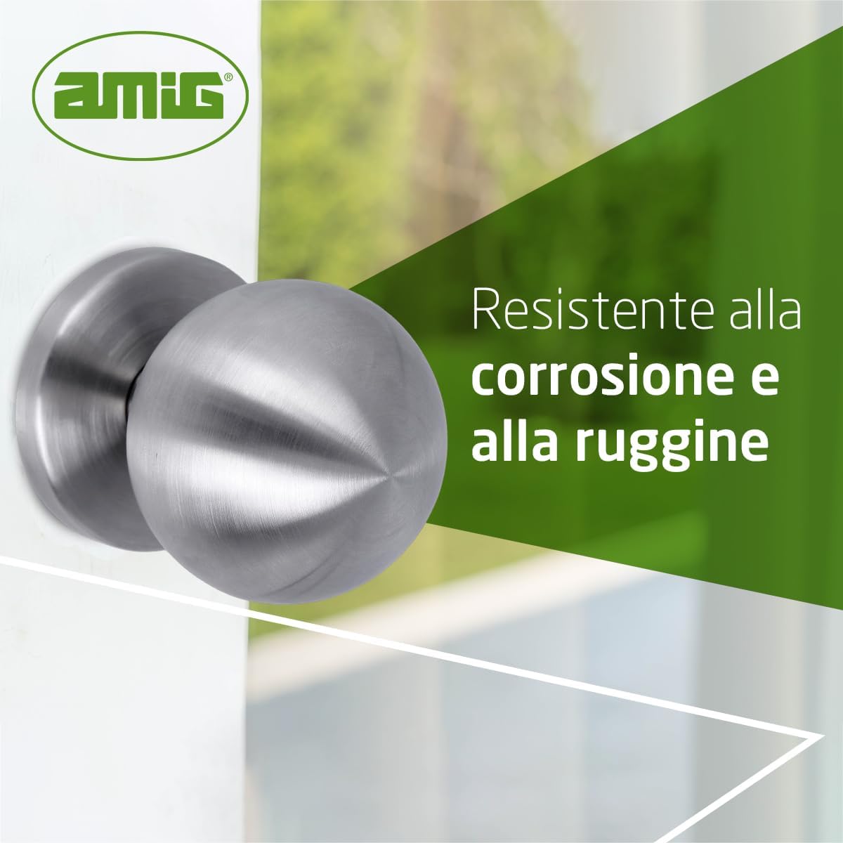 Detalle de Amig Pomello per porta in acciaio inox Ø70 mm – finitura argento, resistente a abrasione, ruggine e corrosione