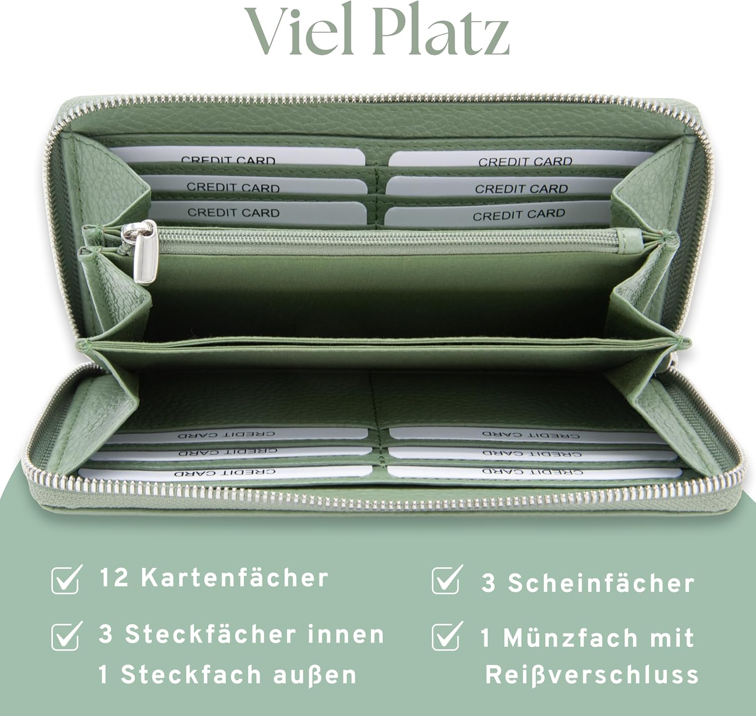 Detalle de Baur Damen Geldbörse – Echtes Leder, RFID-Schutz, 12 Kartenfächer und Rundum-Reißverschluss
