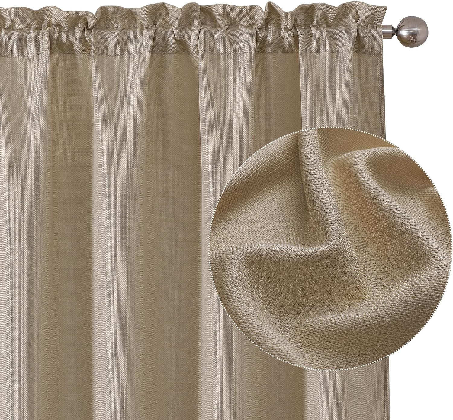 Detalle de Chyhomenyc Camel Curtains, 2 Faux Linen Light-Filtering Panels, 40 x 72 in