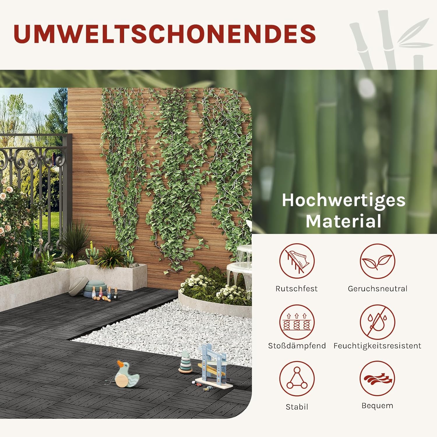 Thumbnail 1 de WOLTU WPC Terrassenfliesen Holzoptik mit Klicksystem (30×30 cm) Anthrazit – Set mit 11 Stück für 1 m²