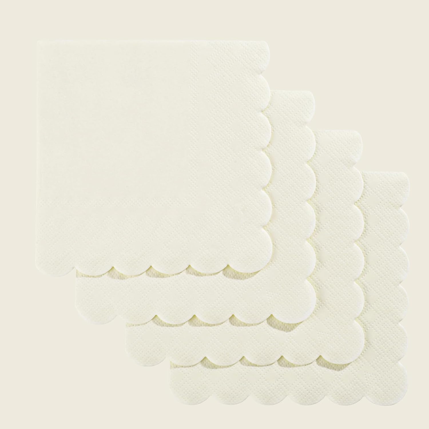Detalle de NatNarr 120 Pcs Cocktail Napkins – Scalloped Ivory, Disposable Beverage & Dessert Napkins for Weddings and Parties