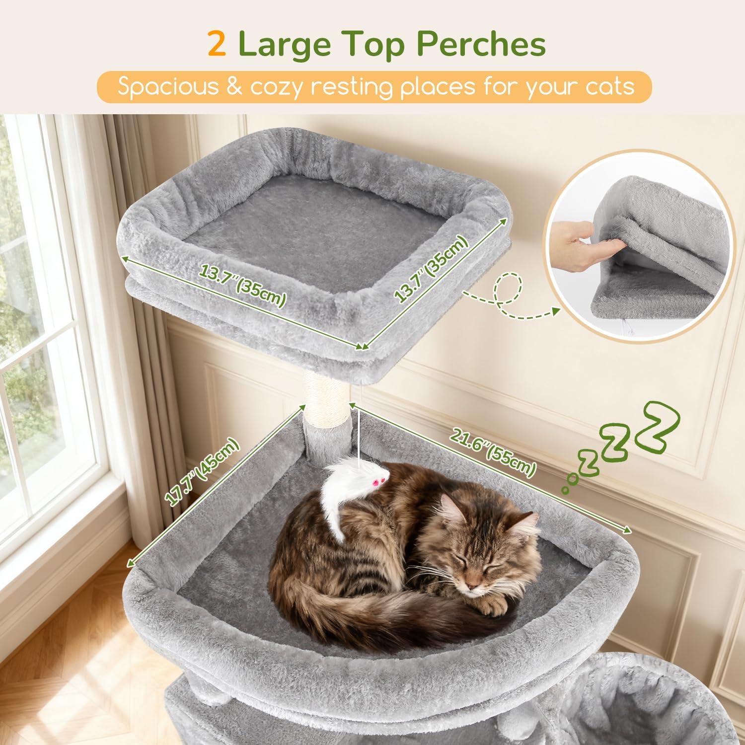 Thumbnail 1 de Globlazer Kratzbaum Groß XXL S82 (209 cm) mit 2 Katzenhäusern, 3 Körben & 8 Sisal-Kratzsäulen – hellgrau