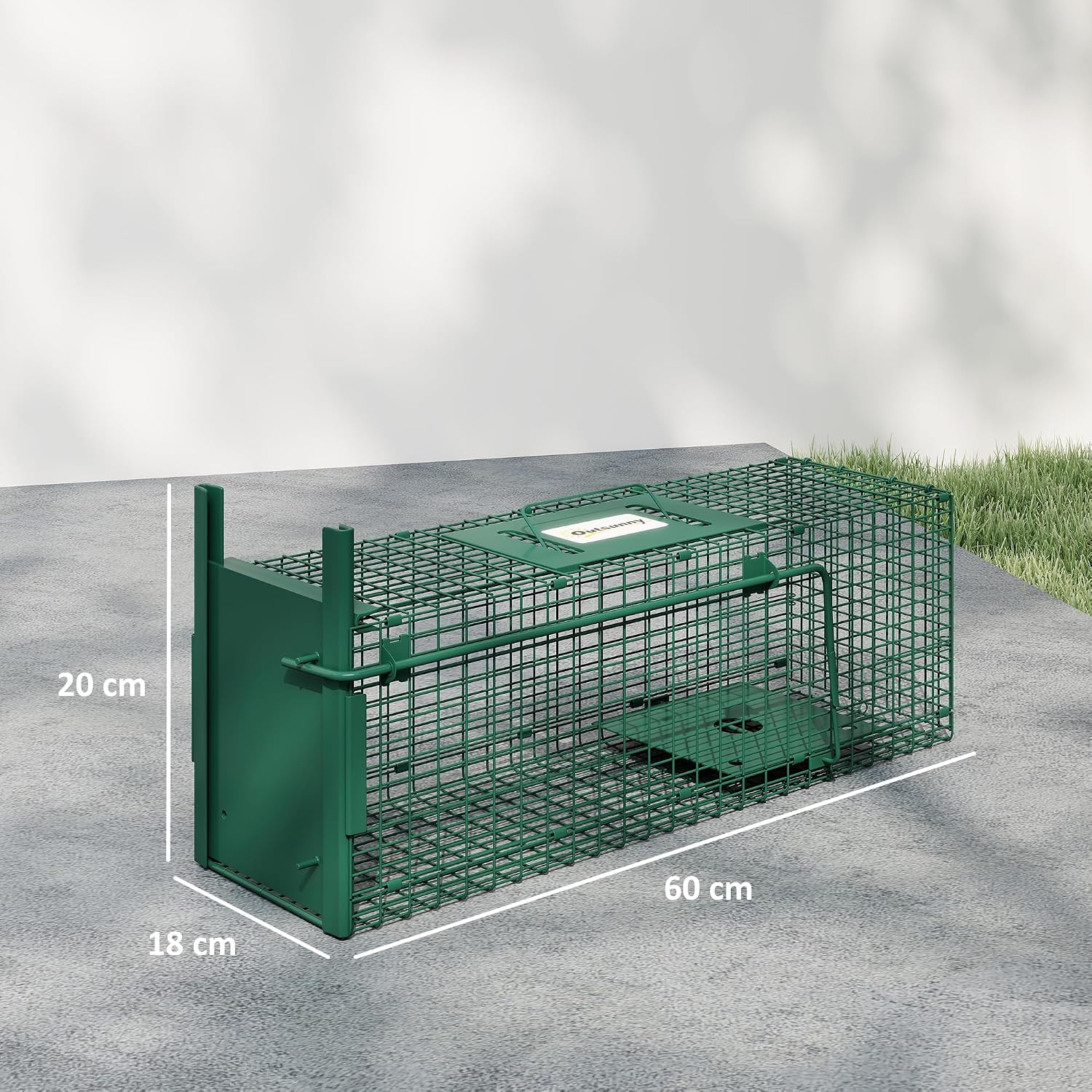 Thumbnail 6 de Outsunny Piège de Capture Vivant en Acier – 60L x 18L x 20H cm, entrée 14 x 15,5 cm, vert foncé