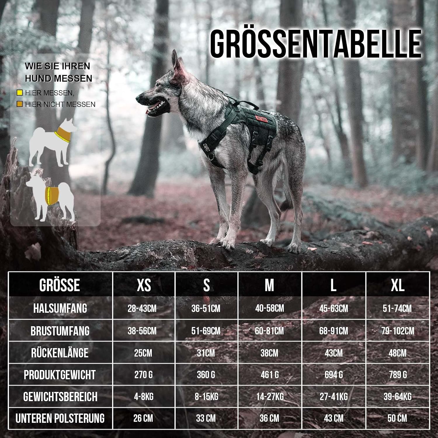 Detalle de OneTigris Anti Zug Hundegeschirr XL – atmungsaktives, verstellbares Tactical Geschirr mit 2 Griffen und 3 D-Ringen