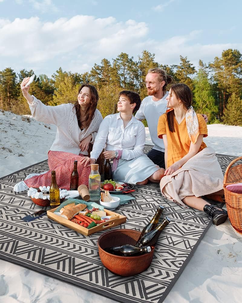 Thumbnail 6 de MontVoo Weave Textured Boho Outdoor Rug, 6' x 9' Flatweave with Rubber Backing