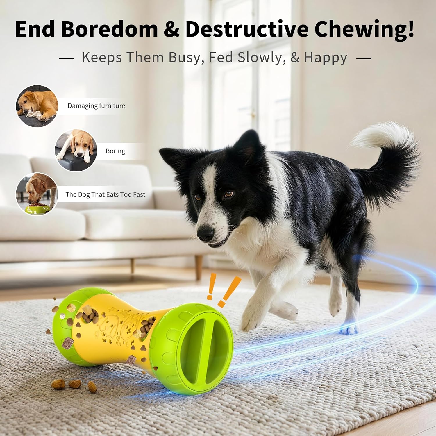 Thumbnail 1 de Interactive Dog Toys for Boredom: Treat Dispenser & Slow Feeder (Yellow) for Small/Medium Dogs