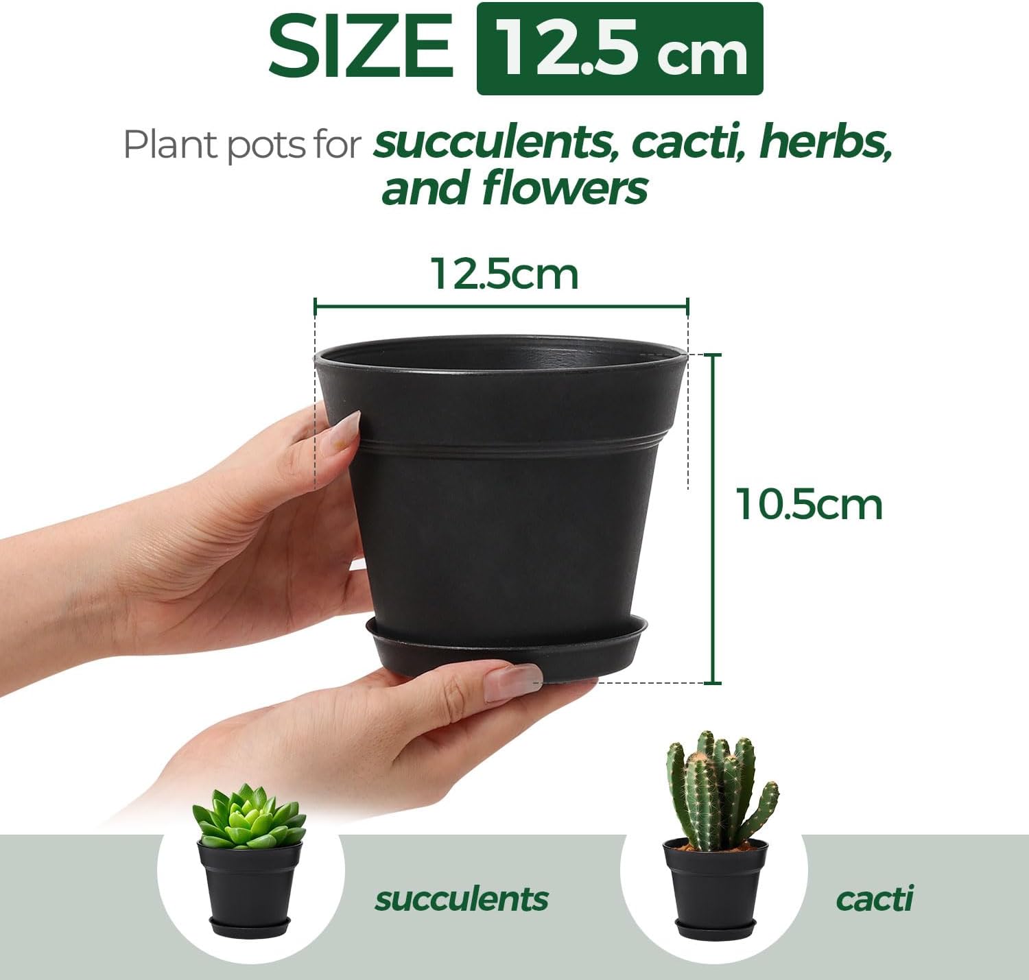 Thumbnail 4 de T4U 12.5cm Plastic Plant Pots, 6 Pack with Saucers, Black