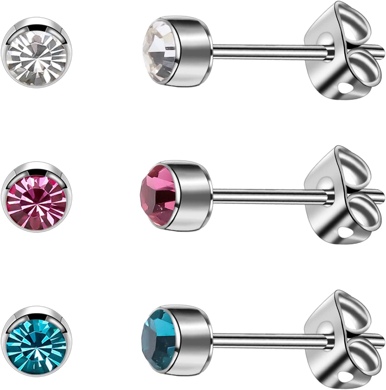 Detalle de 3er-Set Titan-Ohrstecker 4–5 mm, hypoallergen