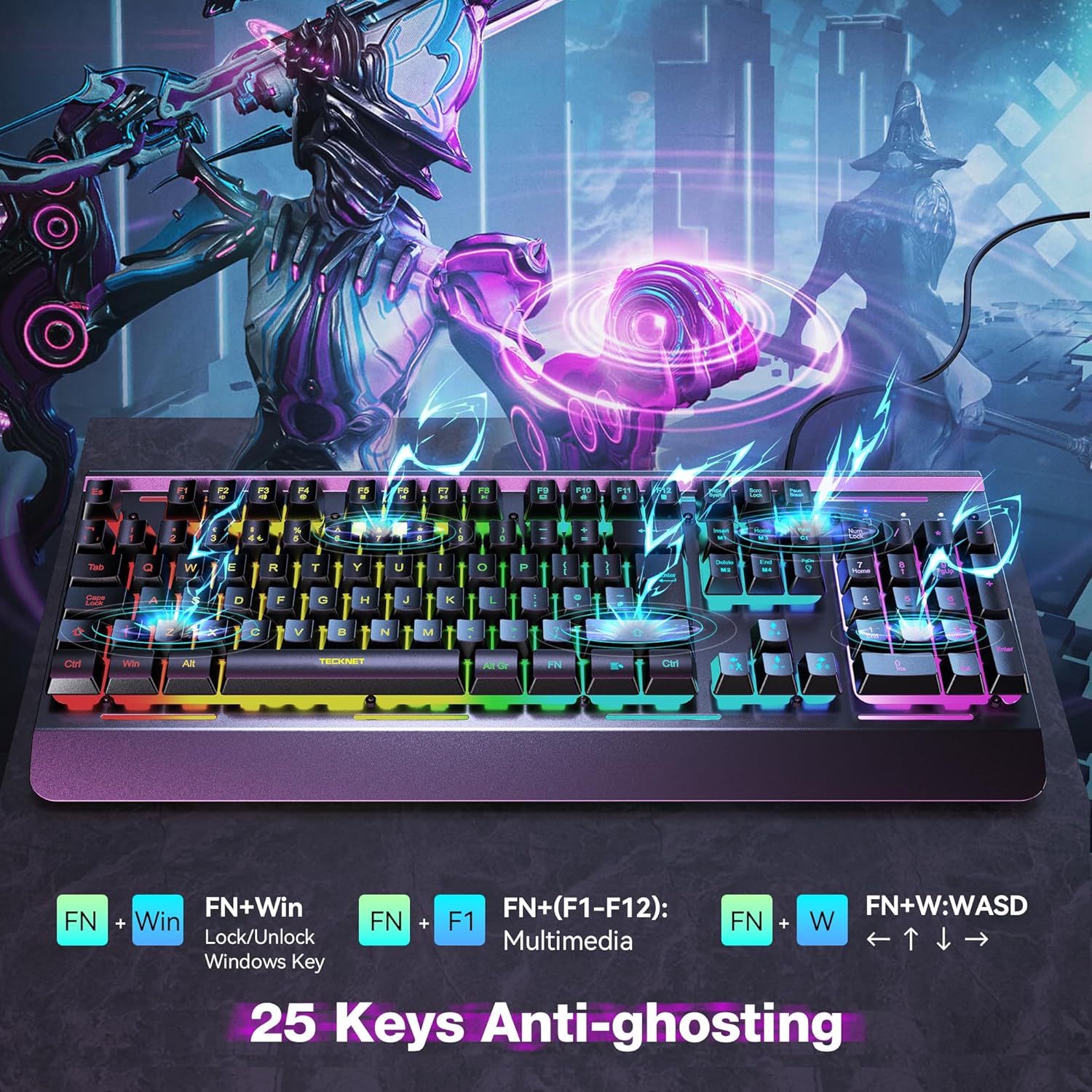 Detalle 2 de TECKNET RGB Gaming Keyboard 105 keys ⌨