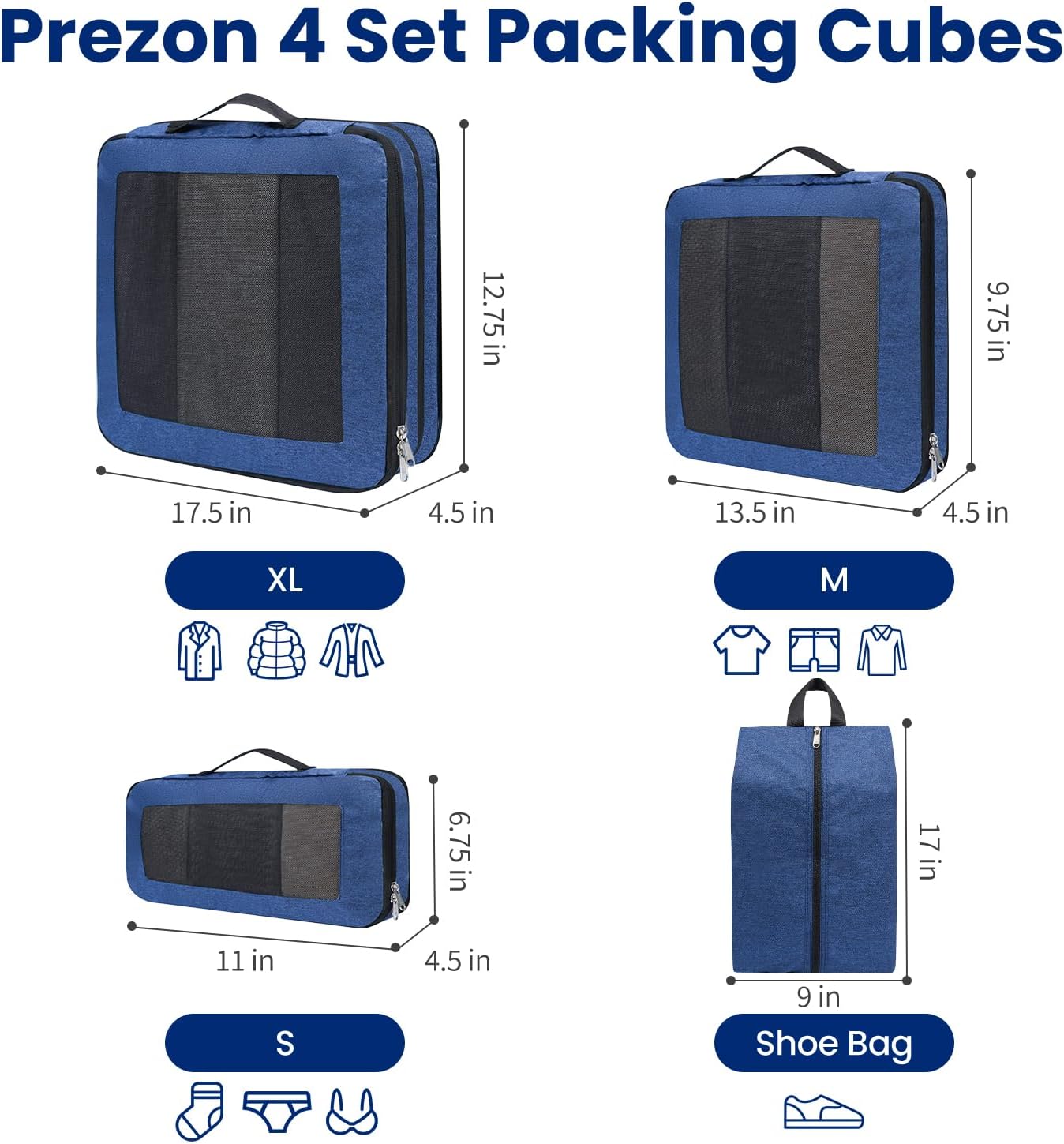Thumbnail 2 de Prezon lot de 4 cubes de rangement compressibles (maille carrée, sarcelle)