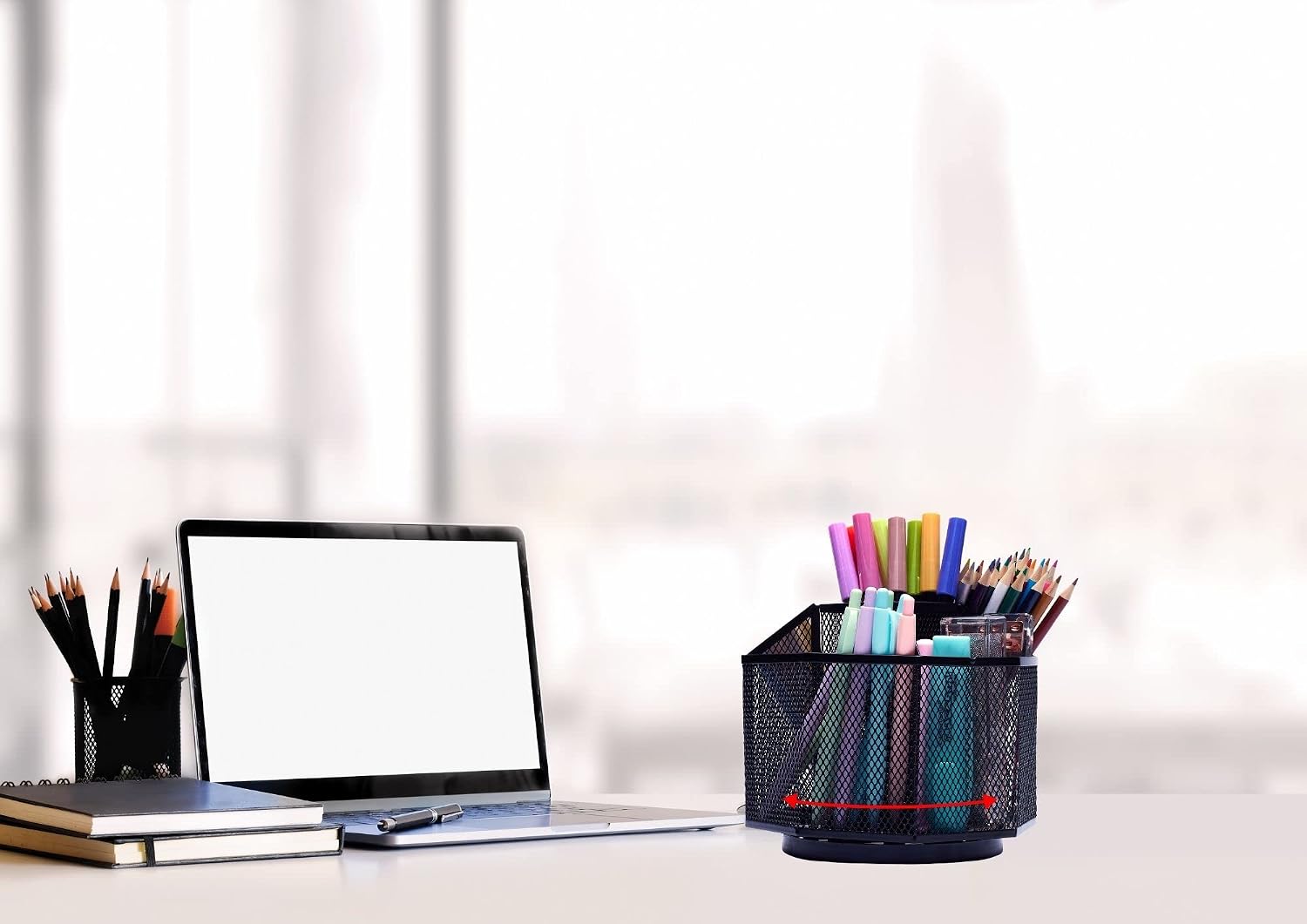 Detalle de EXERZ 360° Rotating Desk Organiser (Mesh Desk Tidy Caddy) with 5 Compartments