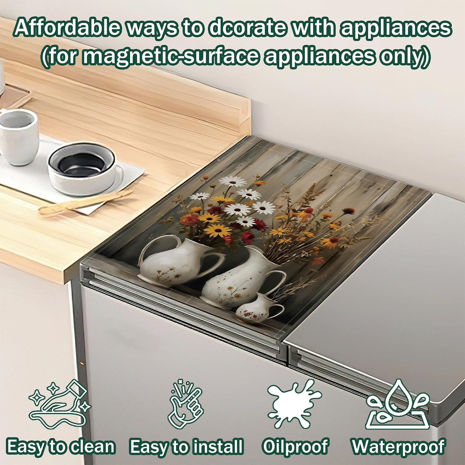 Detalle de GYYGOO DC-0320 Vintage Flowers Magnetic Dishwasher Cover, 23 x 26 Inches