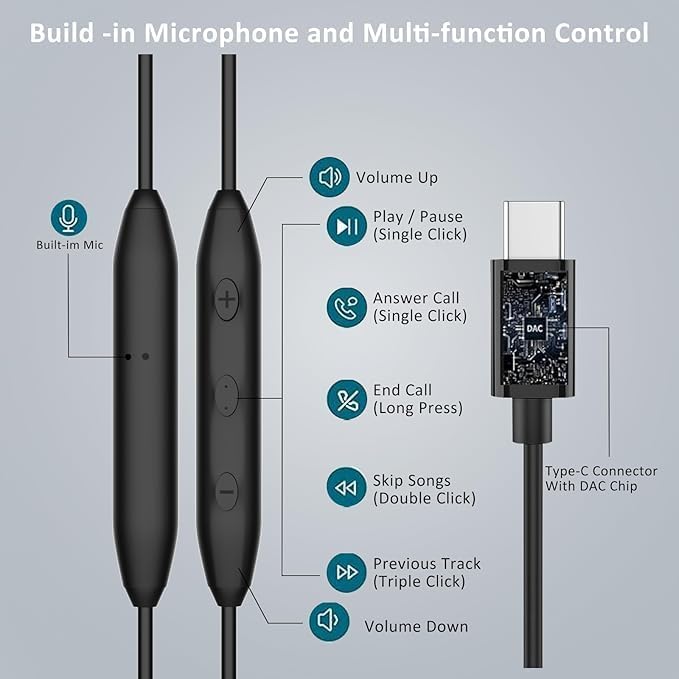 Thumbnail 2 de Ruilezyo QB0EX01 USB-C-in-earhoofdtelefoon met microfoon en bediening