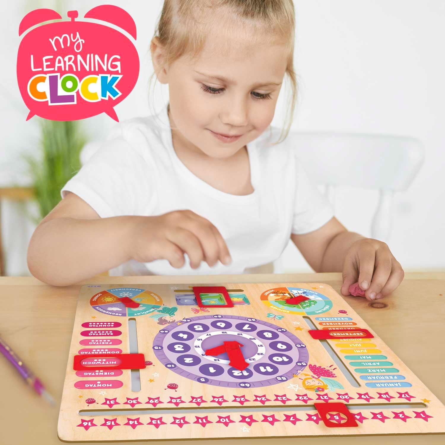 Thumbnail 3 de CRAZE My Learning Clock Princess – Lernuhr aus Holz für Kinder, Jahreszeiten-Tafel, lila