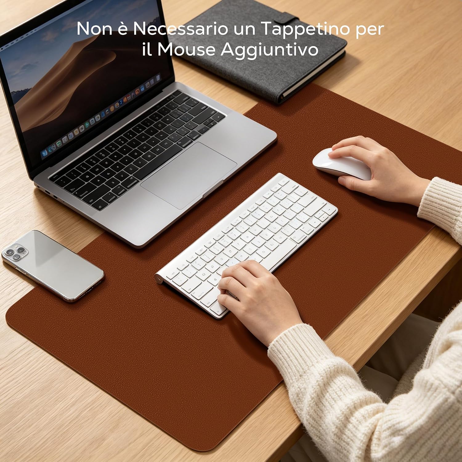 Detalle de YISH Tappetino Scrivania in pelle PU e sughero 80x40 cm – Antiscivolo, impermeabile, Marrone