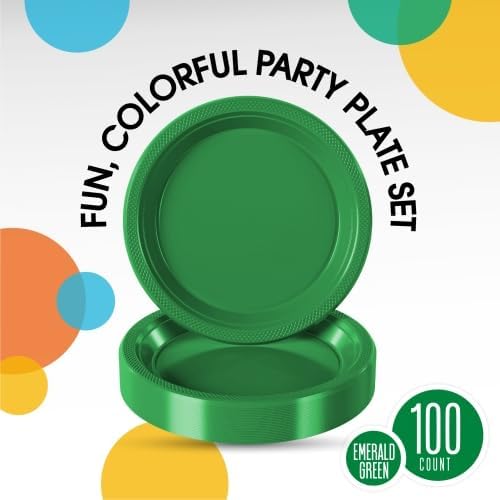 Detalle de Exquisite Party Solids Emerald Green 10" Disposable Plates — 100 Pack (Heavy Duty 350 GSM)