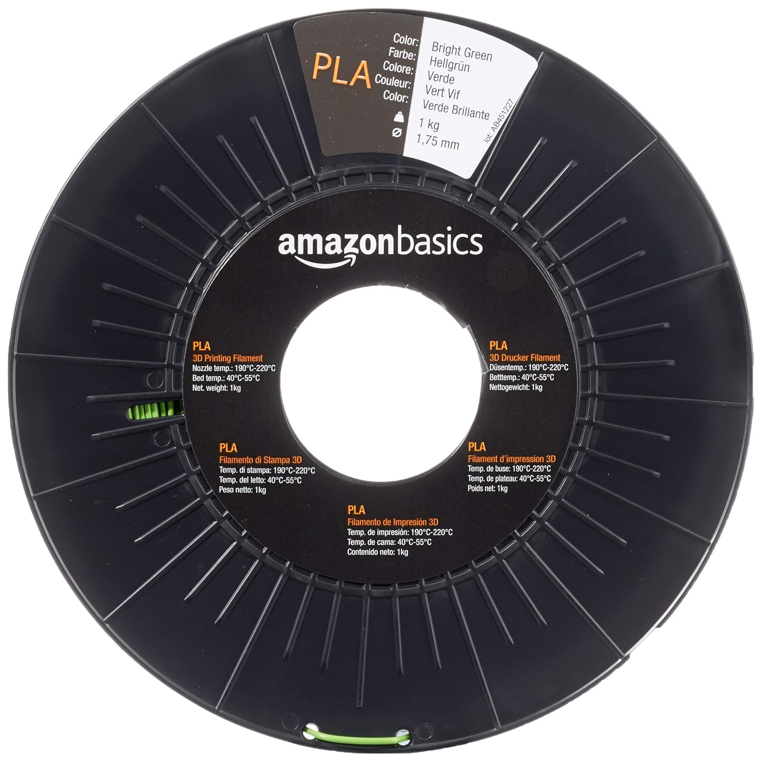 Detalle de Amazon Basics PLA-Filament 1,75 mm Knallgrün, 1 kg – kompatibel mit gängigen 3D-Druckern