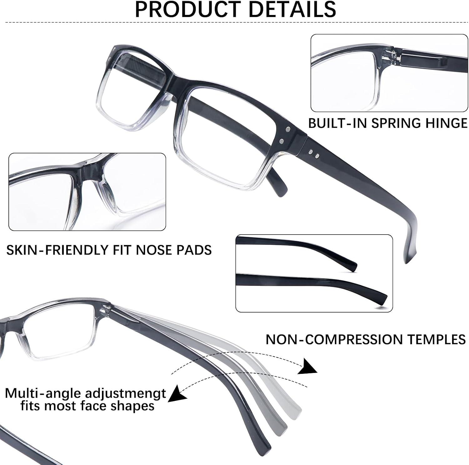 Thumbnail 2 de ZONLON 6 Pack Reading Glasses with Blue Light Blocking — Lightweight Black with Spring Hinges