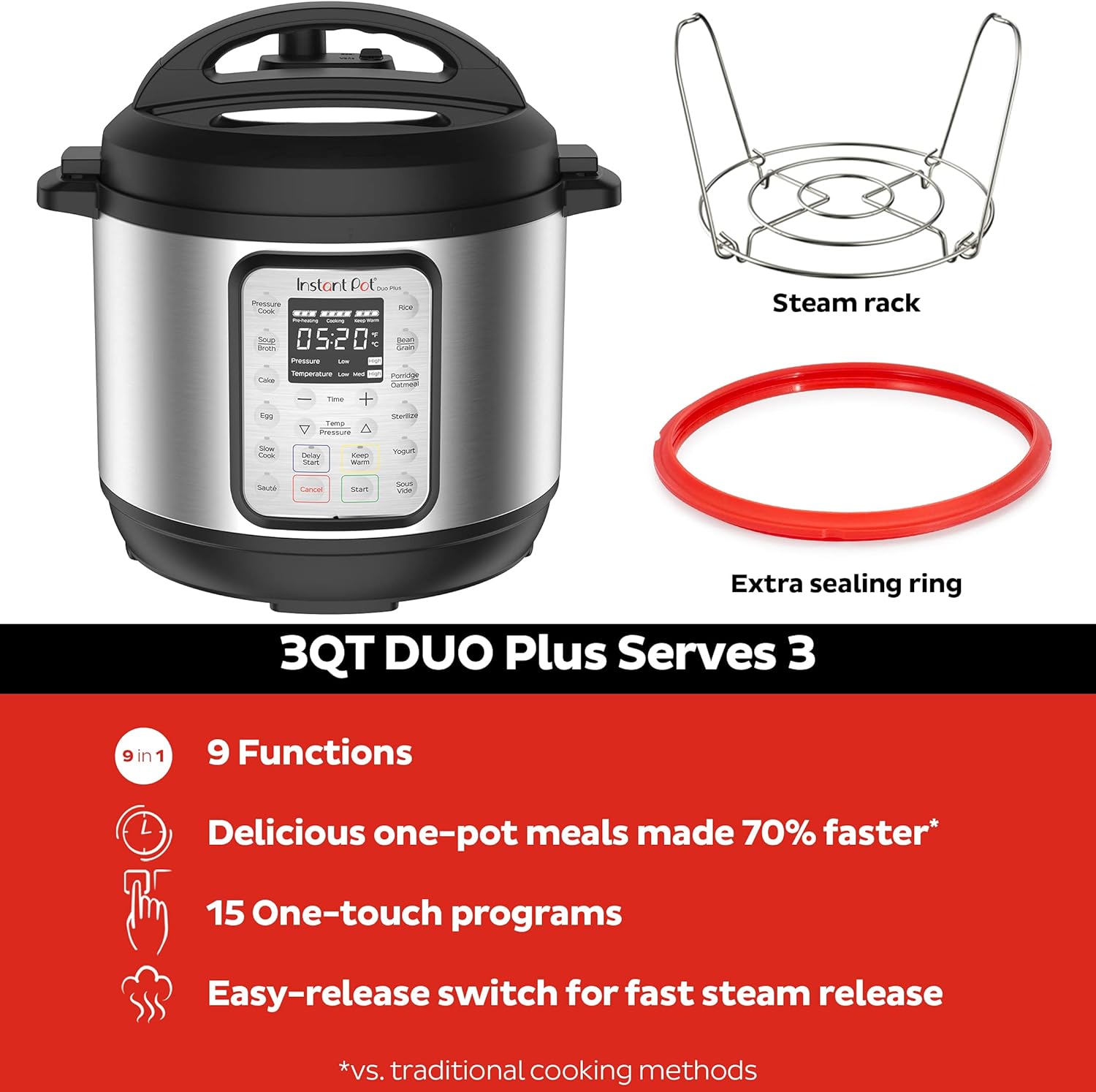 Thumbnail 2 de Instant Pot Duo Plus 9-in-1 3 Quart Electric Pressure Cooker (Stainless Steel)