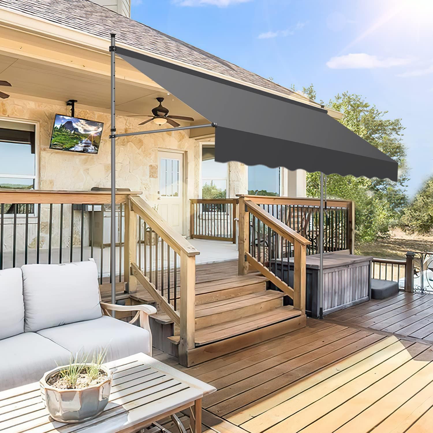Thumbnail 2 de Tubiaz Klemmmarkise Balkon ohne Bohren – 300 cm Breite, verstellbar, UV-beständig, wasserdicht
