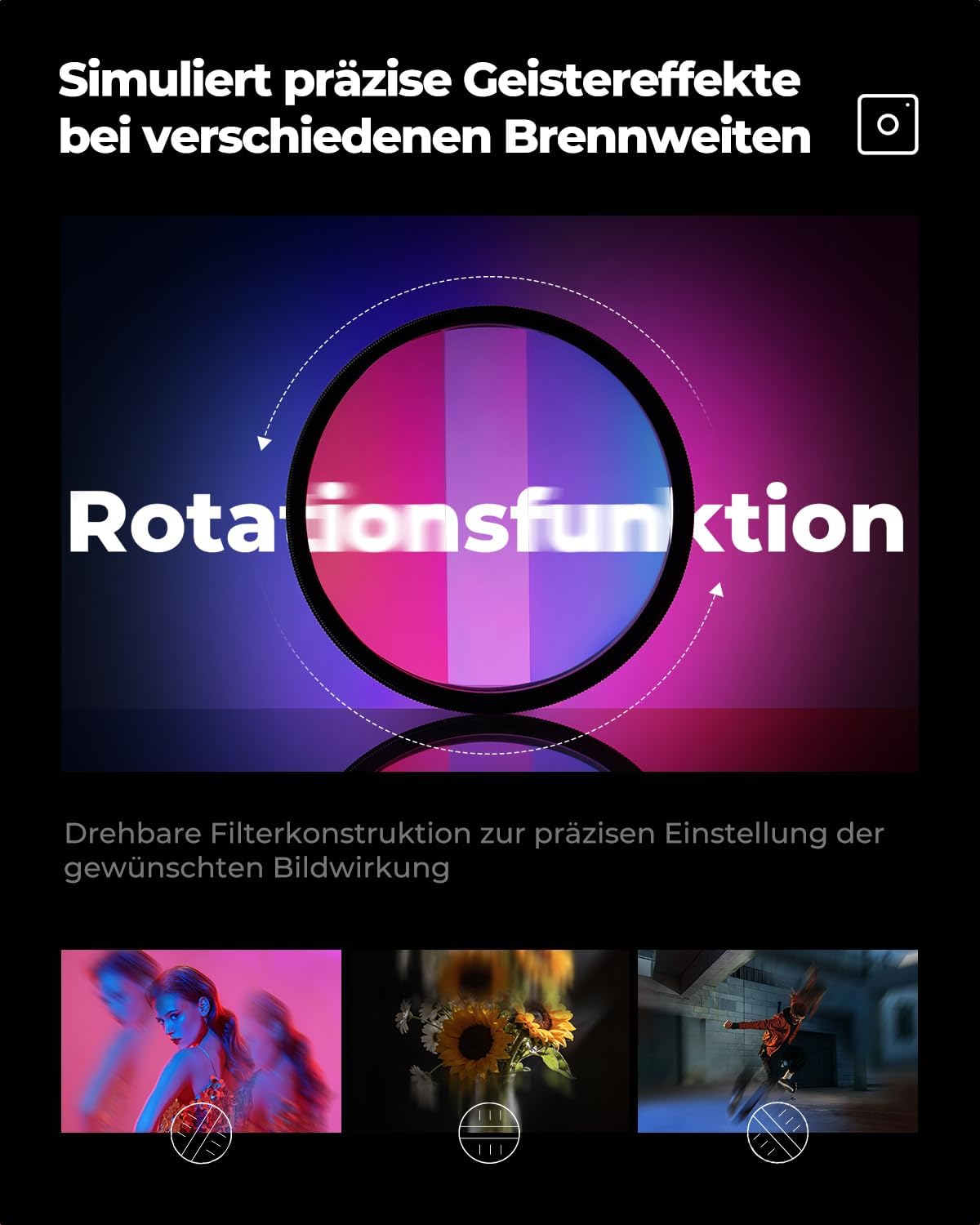 Thumbnail 5 de K&F CONCEPT 82 mm bilateraler Bewegungsunschärfe-Effekt-Filter (Nano-B, K9-Optikglas)