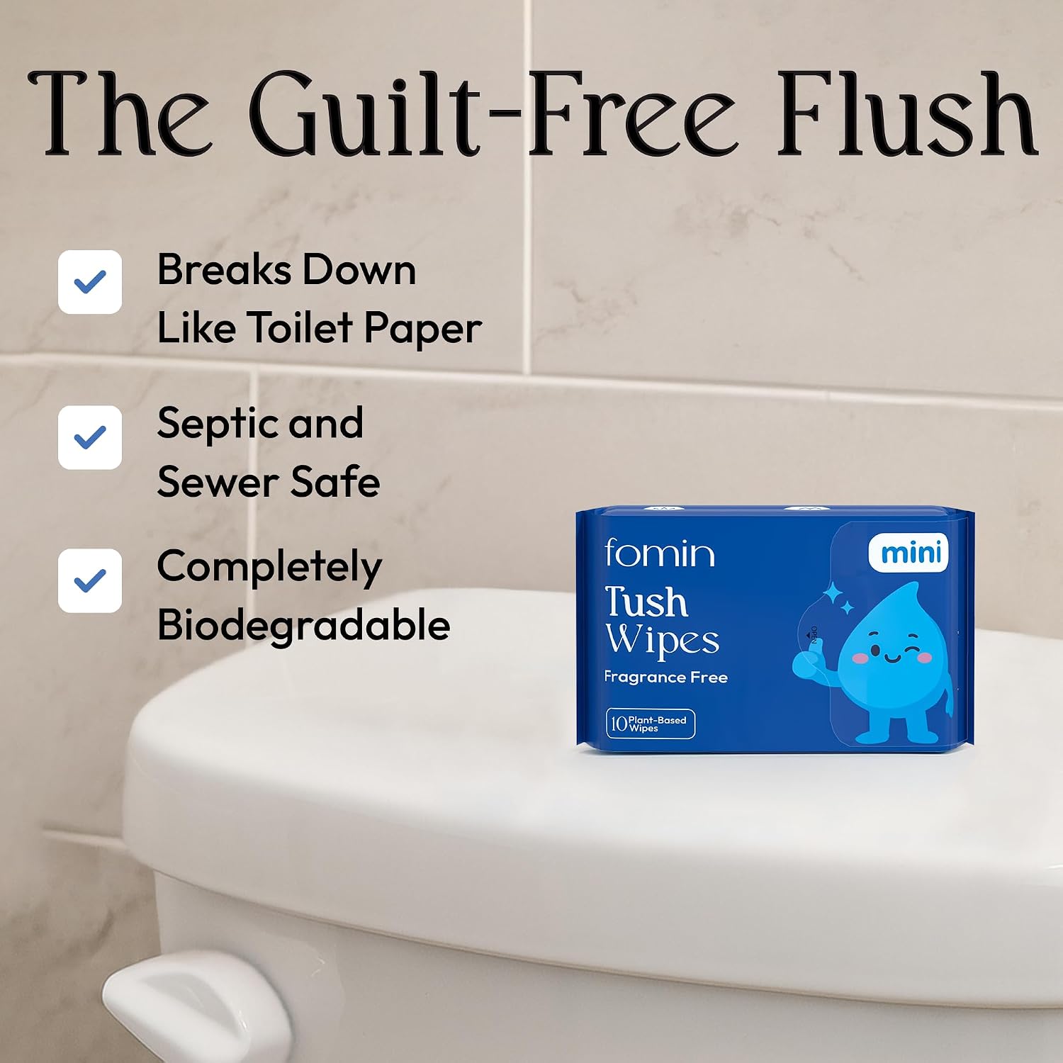 Thumbnail 3 de Fomin Compact Travel Flushable Wipes (64 Wipes) - Unscented, Plant-Based & Hypoallergenic