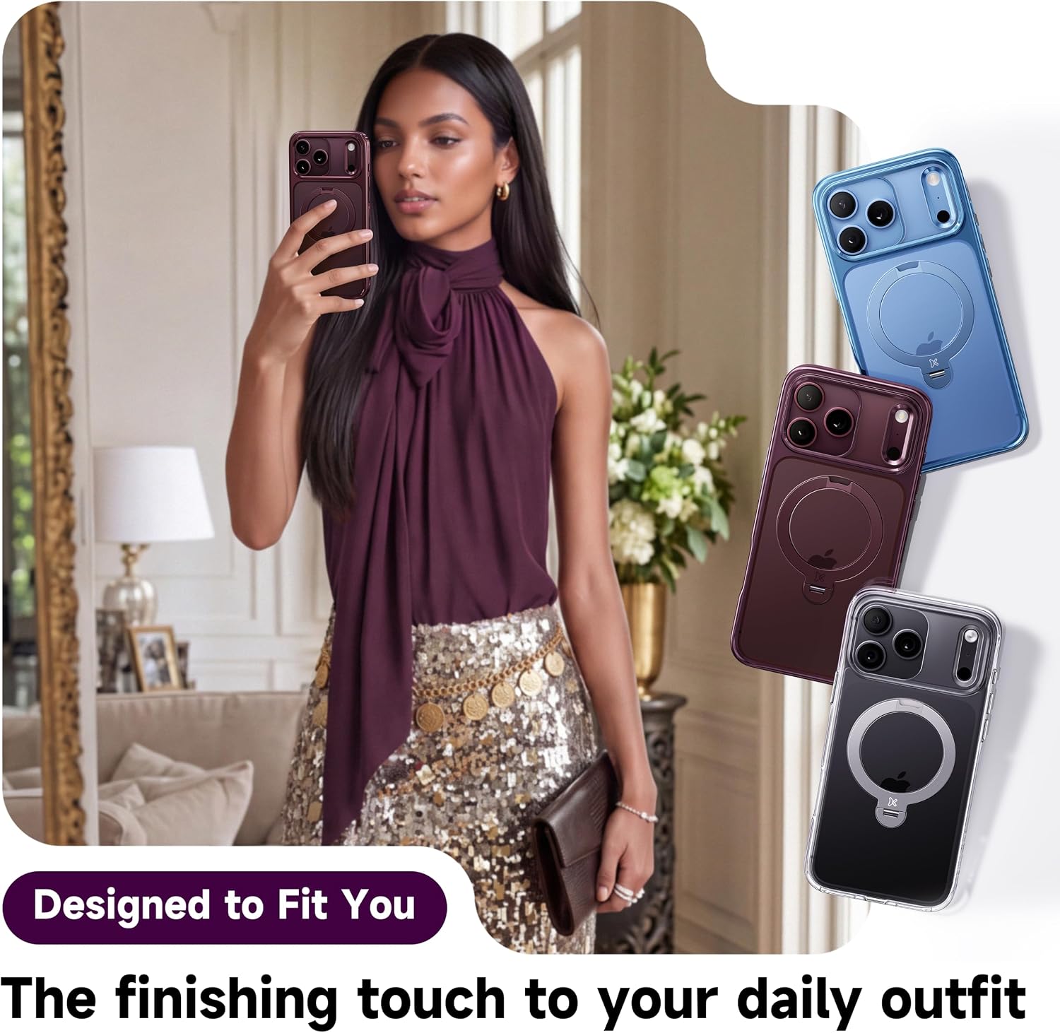 Detalle 1 de CASEKOO Glossy Burgundy iPhone 18 Pro Max Case with 360° Magnetic Stand
