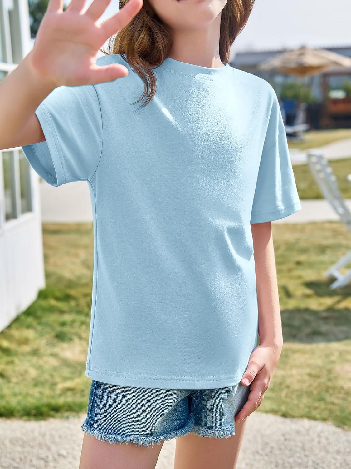 Detalle 1 de Haloumoning oversized T-shirt voor meisjes met ronde hals en korte mouwen