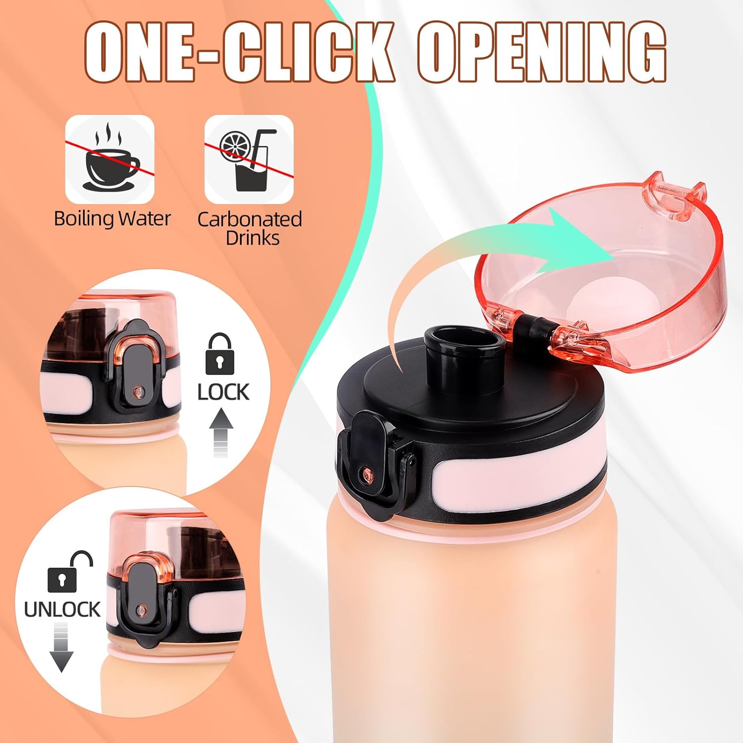 Thumbnail 1 de Gobravio Water Bottle 1L – BPA Free, Leakproof with Time Markings