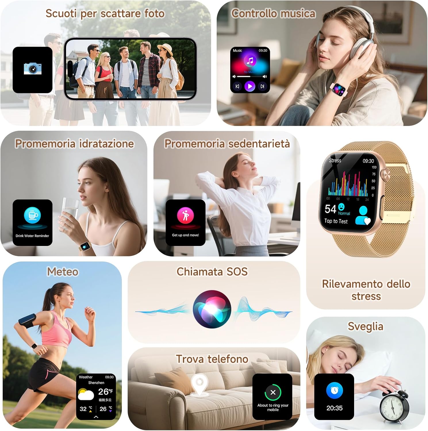 Thumbnail 6 de Smartwatch Donna 2026 con ECG (60s), Glucemia, HRV, Acido urico, Sonno e AMOLED 1,97”